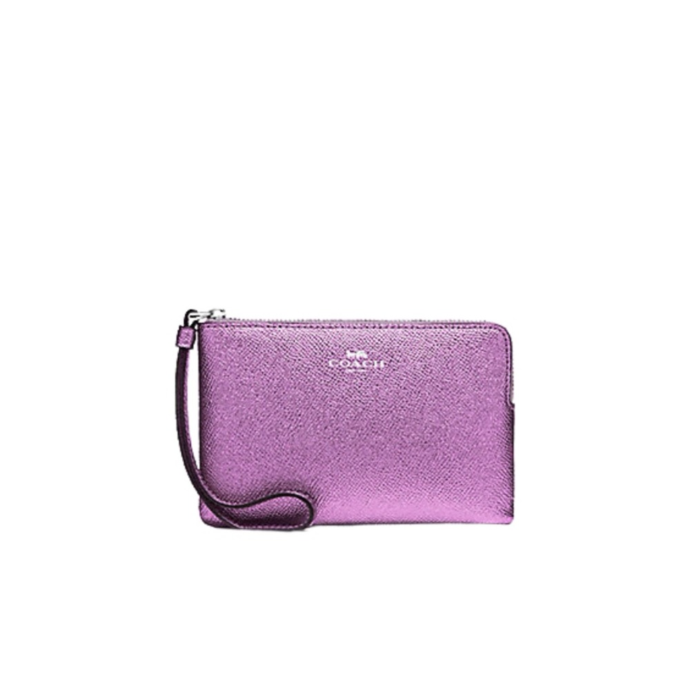 Coach Corner Zip Wristlet in Metallic Lilac